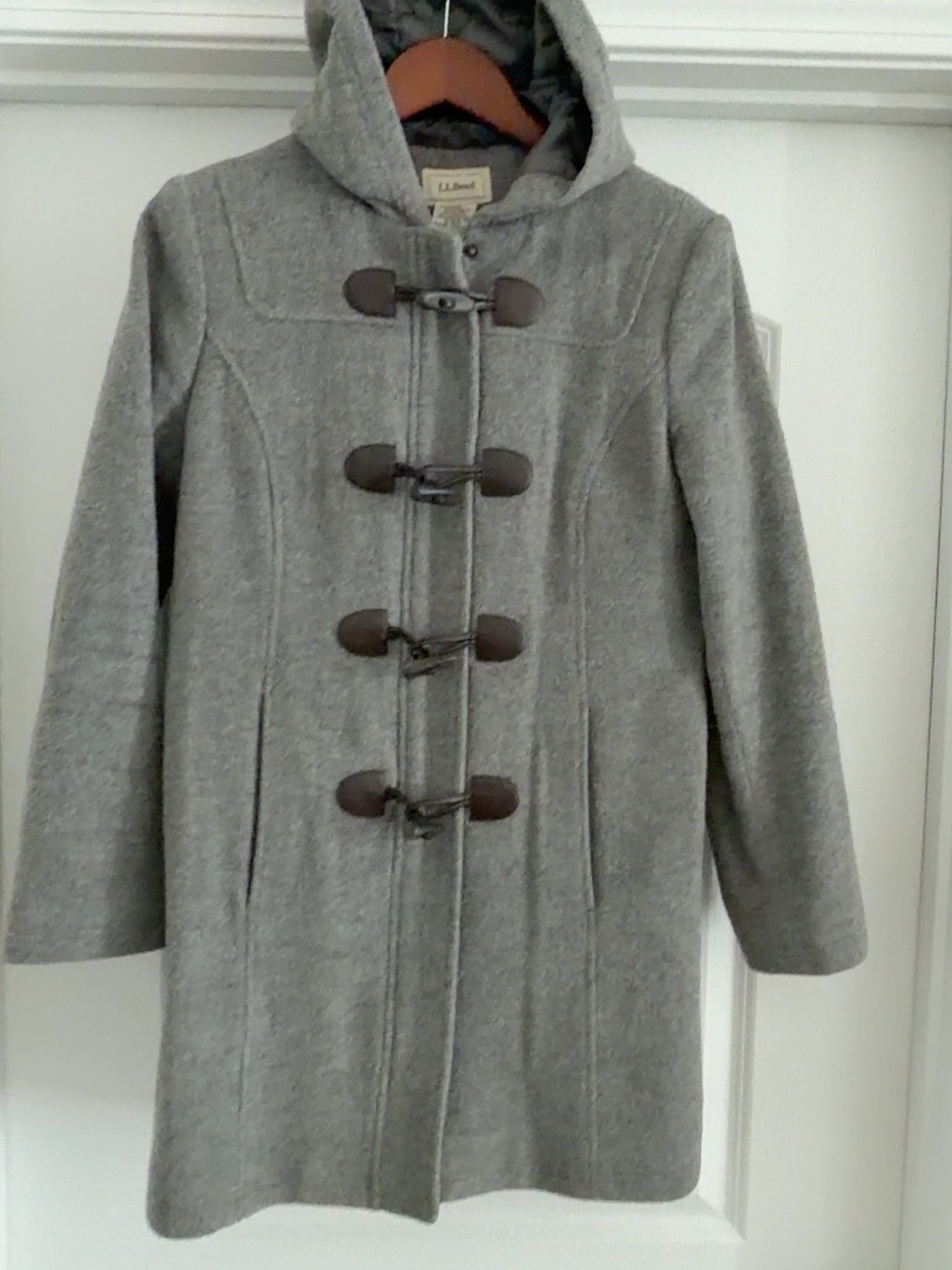 L.L. Bean Light Gray Hooded Toggle Pea Coat